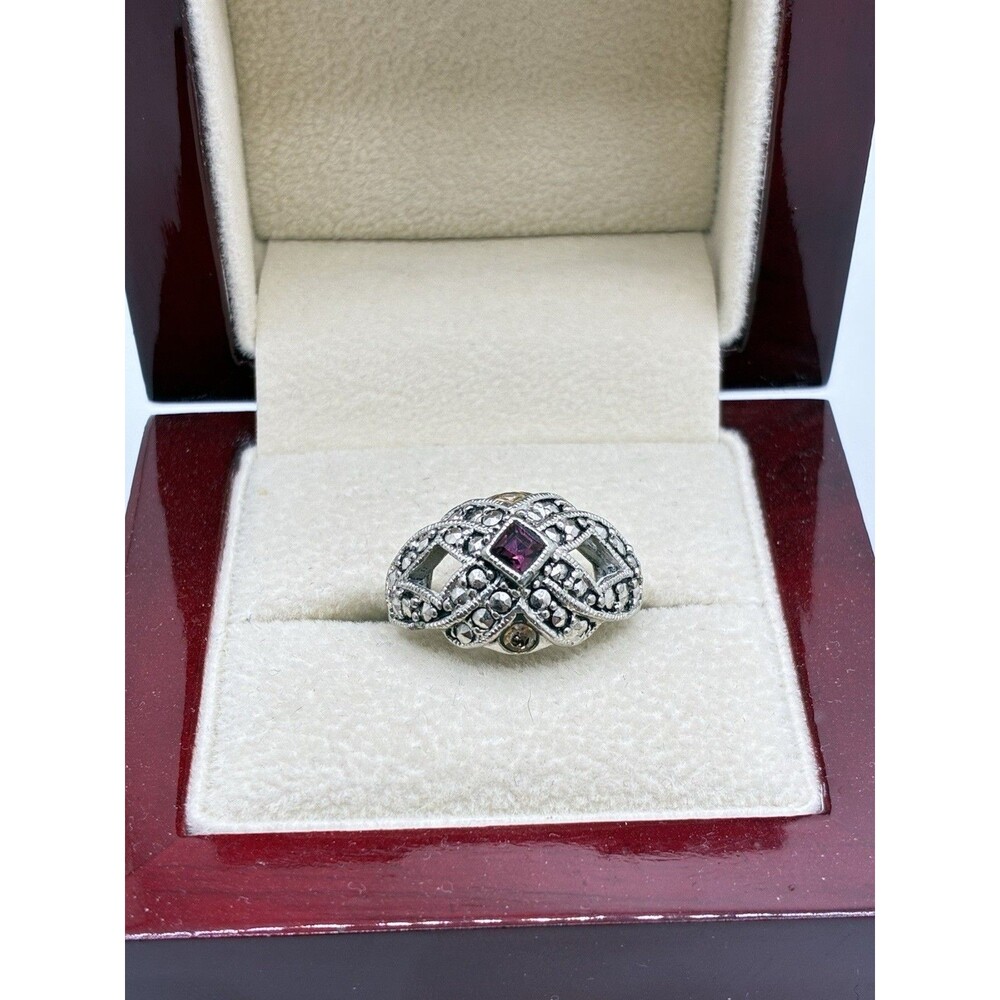 Avon February Birthstone Statement Ring Faux Marcasite Silver Tone sz 7.5 VTG